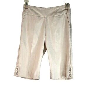 Lior Pull On Capri Pant Light Beige Pocket Silver Side Leg Buttons Sz 4